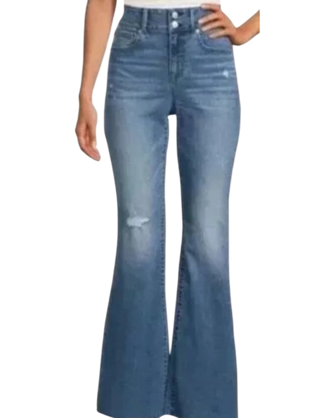 No Boundaries Distressed Light Blue Flare Jeans w Raw hem distressed